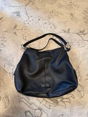 Vince Camuto Black Pebbled Leather Triple Compartment Hobo Shoulder Bag